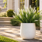 Artificial Monkey Grass with Flowers - UV Resistant Artificial Outdoor Plants, Faux Flowers for Outdoor Planters, Porch, Patio, Garden, Window Box - 12 Bundles White