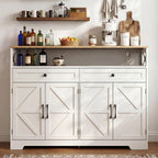 Lahomie Sideboard Buffet Cabinet with Storage, 47" Kitchen Buffet Cabinet with Charging Station, Farmhouse Coffee Bar Station with Drawers and Doors, Credenza for Kitchen Living Room Entryway, White