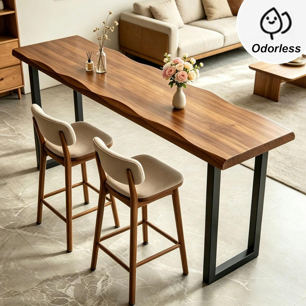 Bar Height Table Long Bar Table Solid Wood Farmhouse Bar Table Industrial Long Bar Height Table for Kitchen Coffee Shop, Pub, No Stool (Natural Wood Color, 47.3" L x 17.7" W x 41.3" H)