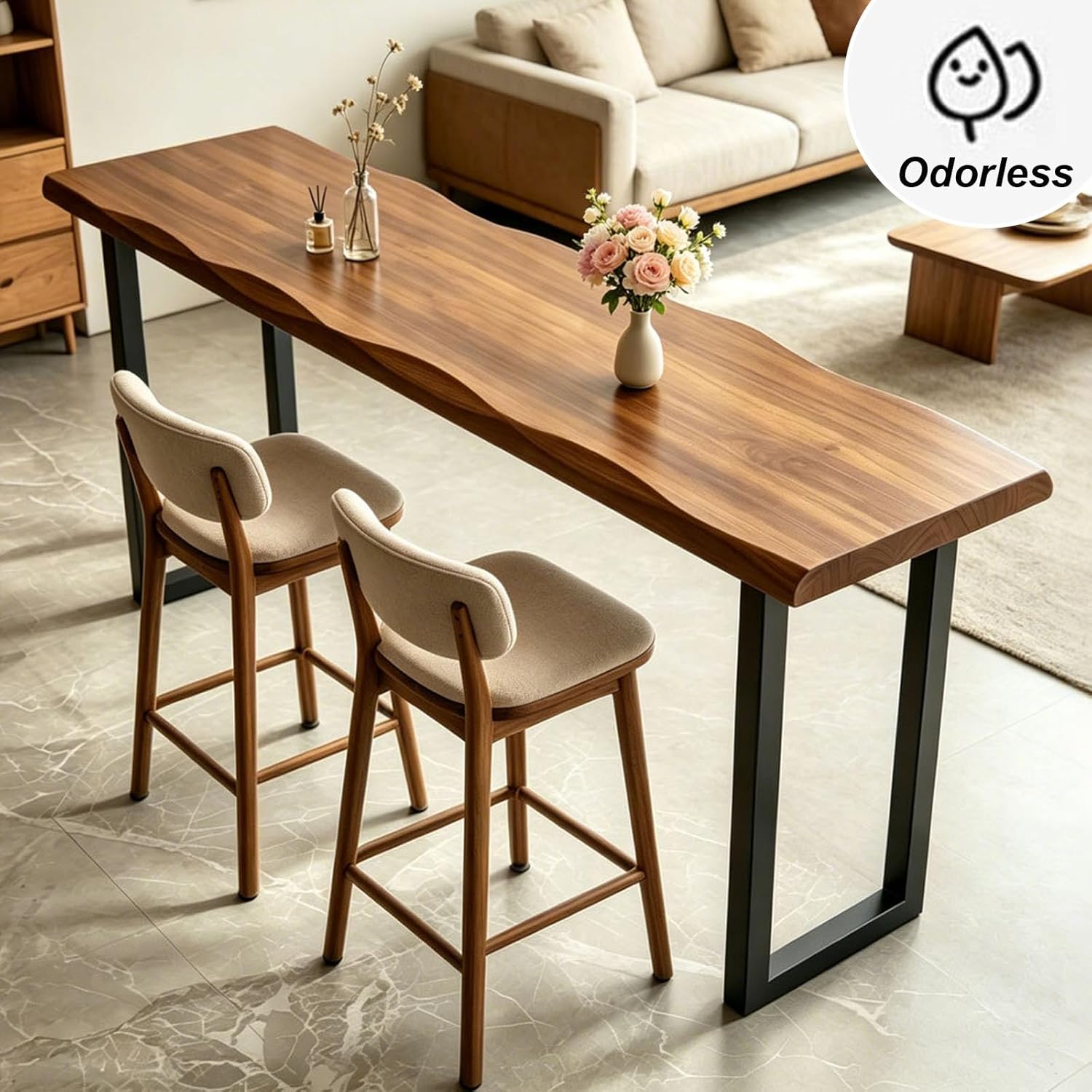 Bar Height Table Long Bar Table Solid Wood Farmhouse Bar Table Industrial Long Bar Height Table for Kitchen Coffee Shop, Pub, No Stool (Natural Wood Color, 47.3" L x 17.7" W x 41.3" H)