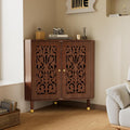 3More 2-Door Retro Accent Corner Cabinet, Hollow Carved Doors Storage Cabinet with Adjustable Shelf and Gold Aluminum Handles, Furniture for Living Room Dining Room Bathroom