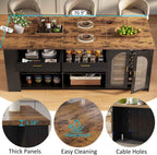 IBF 71" Large Kitchen Island with Storage, Rustic Wood Island Table with Seating for 4-6, Stationary Island Cabinet with Drawers, Fridge Space, Modern Counter Height Island Bar, Rustic Brown and Black