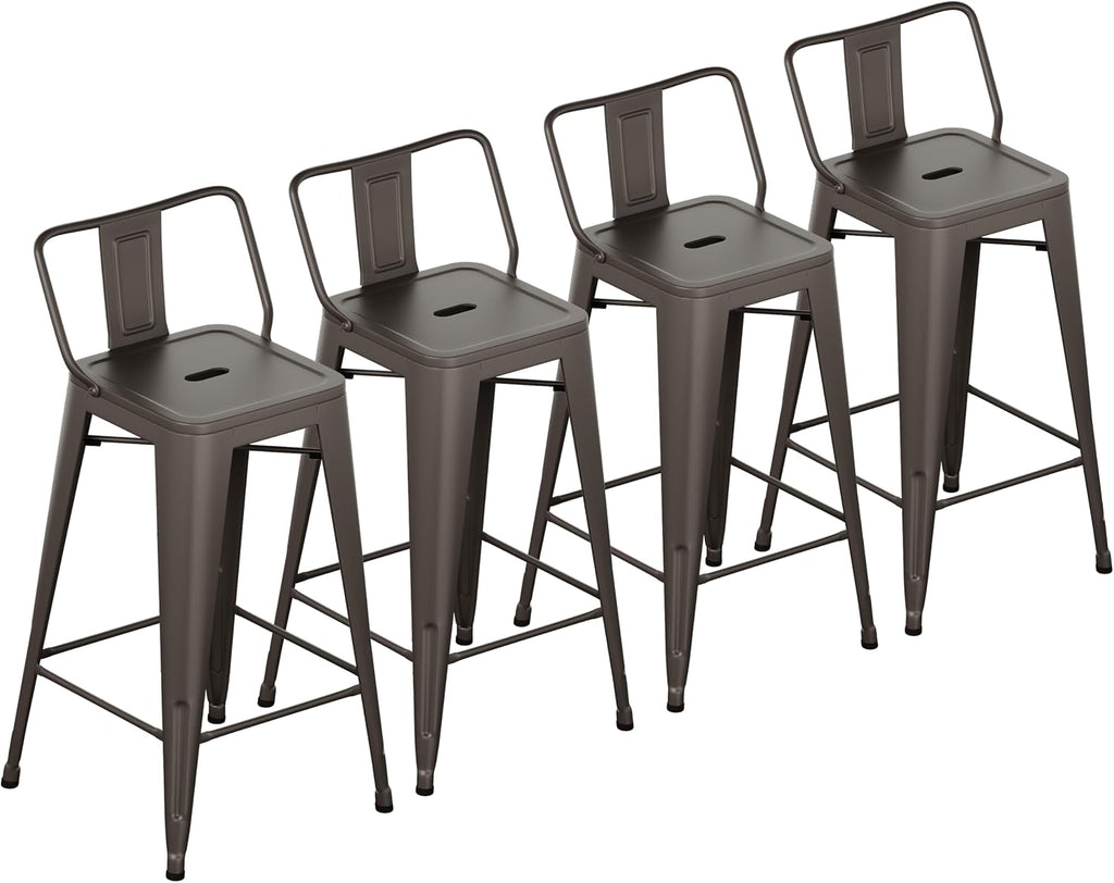 Yongchuang Metal Bar Stools Set of 4, 26" Barstools with Back Farmhouse Kitchen Counter Height Bar Chairs Rusty