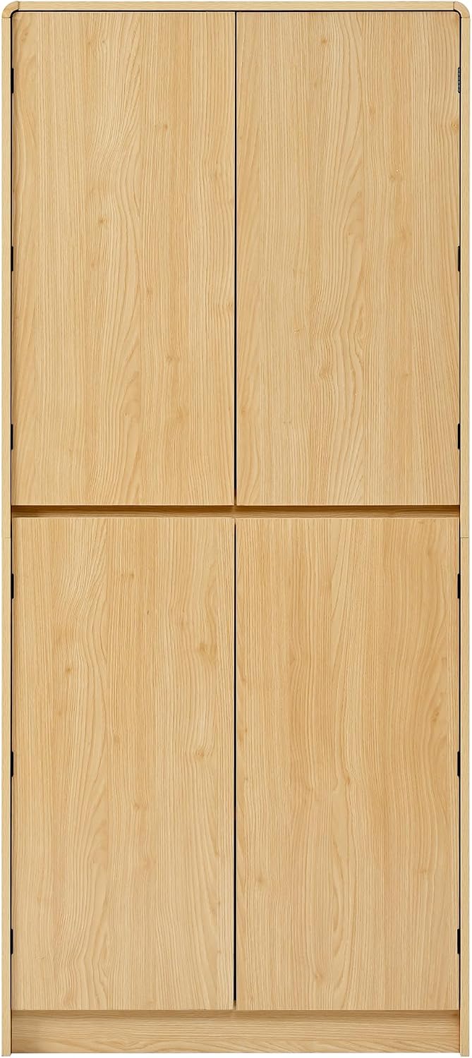 72" Tall Kitchen Pantry Cabinet, Farmhouse Storage Cabinet with 8 Door Shelves, Rustic Wood Cupboard with 3 Adjustable Shelves, Hidden Drawer for Kitchen, Dining Room, Bathroom, Natural