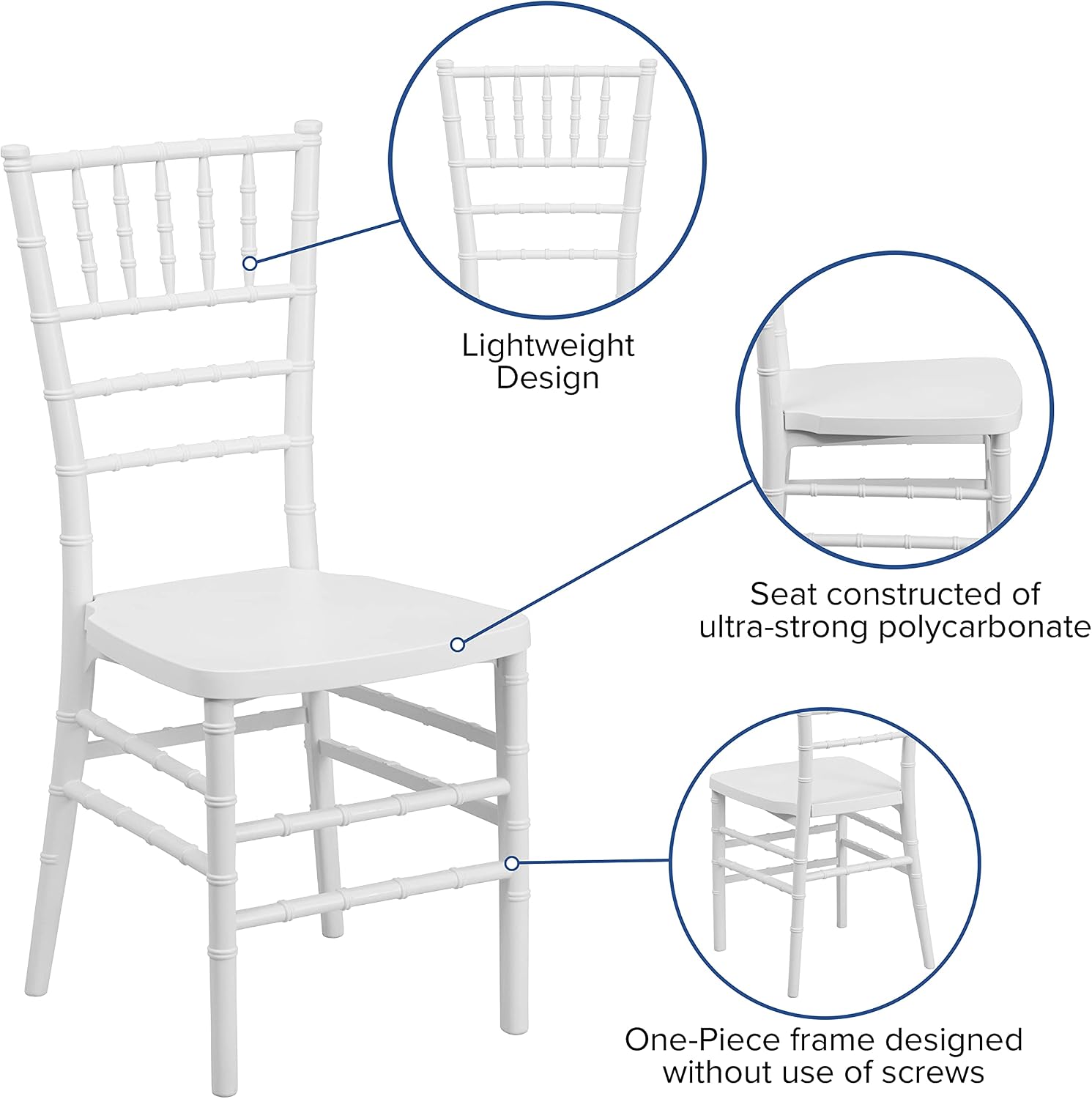 EMMA + OLIVER Matte White Resin Stacking Chiavari Chair