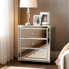 IKIFLY Mirrored Nightstand with 3 Drawers, Silver End Table with Crystal Handles, Modern Bedside Table for Living Room, Bedroom