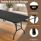 Folding Event Table, Heavy Duty Picnic Table Indoor Outdoor Camping, 8FT Portable w Handle Lock for Banquet, Black