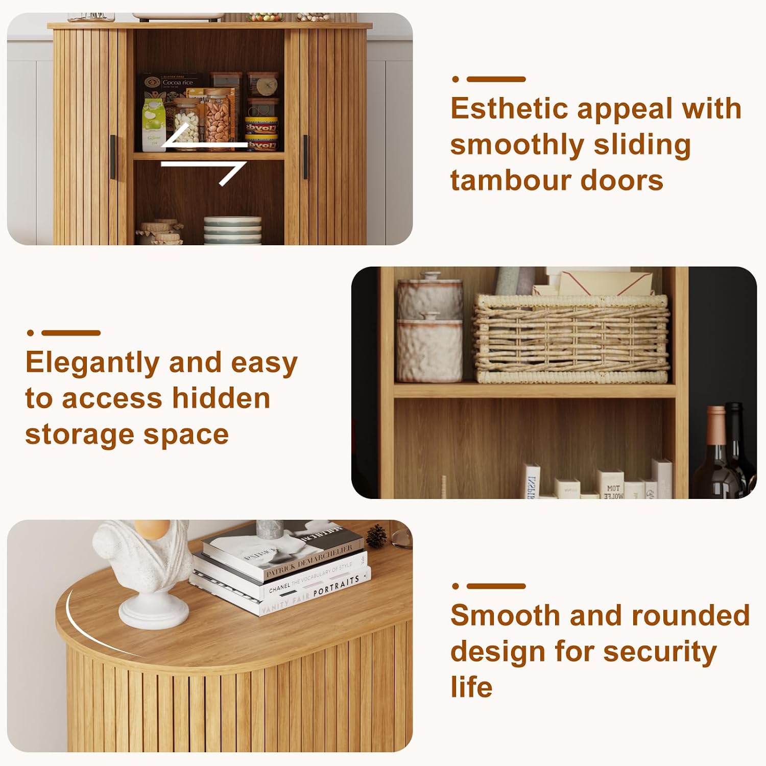 31.5" Buffet Cabinet,Sideboard Buffet Cabinet with Storage,Sideboard Console Table with Sliding Door & Adjustable Shelf,Curved Edge Sideboard Cabinet for Living Room, Kitchen(Natural)