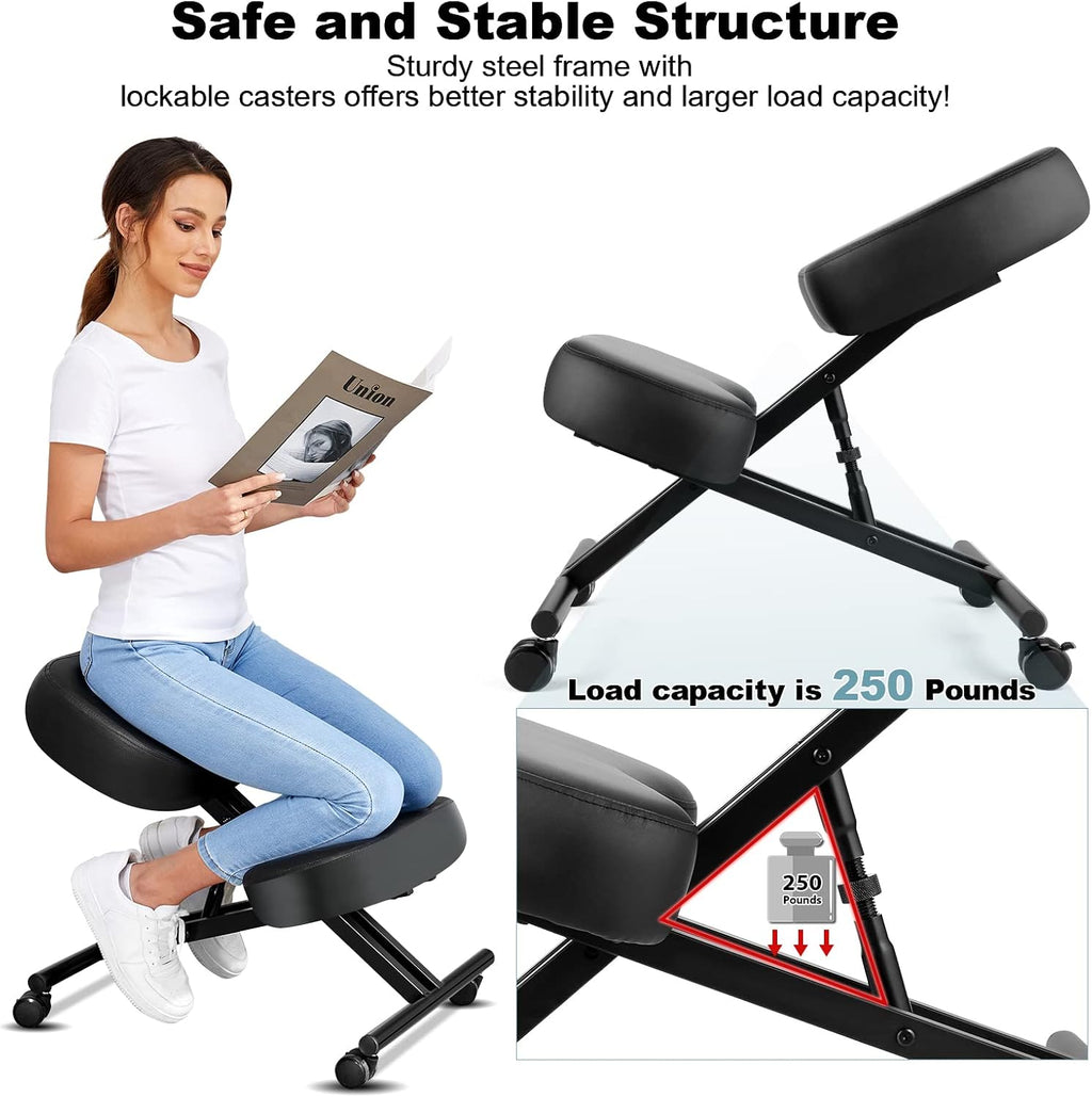 Kneeling Chair Ergonomic for Office, Height Adjustable Stool with Thick Foam Cushions for Home and Office to Improve Posture