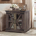 Farmhouse End Table, 24" Large End Tables with Storage, Rustic Square Sofa Beside Table with Glass Barn Door, Wood Side Table Square Nightstand for Living Room, Bedroom, Office (Antique Finish)