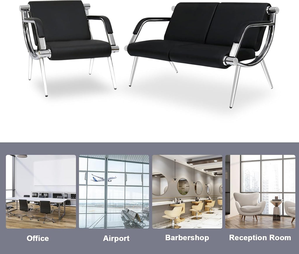 kinbor Waiting Room Chairs Office Bench - Black PU Leather Airport Seating Reception Chairs with Armrest for Waiting Room Office Bank Salon