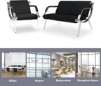kinbor Waiting Room Chairs Office Bench - Black PU Leather Airport Seating Reception Chairs with Armrest for Waiting Room Office Bank Salon