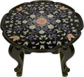 February Mountain Mother of Pearl Tray Table – Round Tea Table with Floral Butterfly Inlay, Small Decorative Side Table for Living Room, Home Decor Accent (Black)