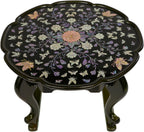 February Mountain Mother of Pearl Tray Table – Round Tea Table with Floral Butterfly Inlay, Small Decorative Side Table for Living Room, Home Decor Accent (Black)