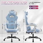 Gaming Chair with Footrest and Massage Lumbar Support, Ergonomic Computer Gamer Chair, Office Video Game Chairs (Cyan White)