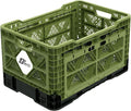Bigant Heavy Duty Collapsible & Stackable Plastic Milk Crate-Medium Size, Olive, Stackable Open Front Organizer, Set of 1, Snap Lock Foldable Industrial Garage Storage Bin Container Utility Basket