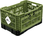 Bigant Heavy Duty Collapsible & Stackable Plastic Milk Crate-Medium Size, Olive, Stackable Open Front Organizer, Set of 1, Snap Lock Foldable Industrial Garage Storage Bin Container Utility Basket