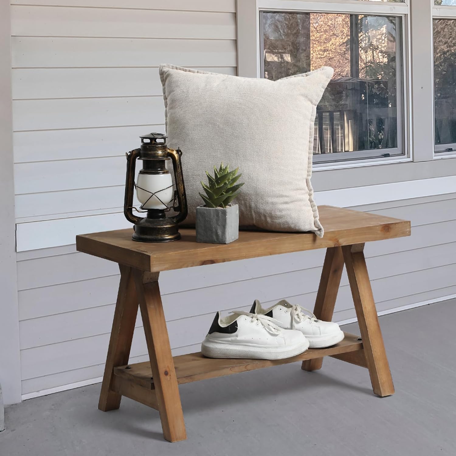 RowyPoey Solid Wood Bench, 30" Farmhouse Entryway Bench for Living Dining Room, Rustic Storage Bench Seat for Indoors, Natural