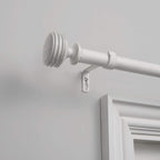 EXCLUSIVE HOME Duke 1" Curtain Rod and Coordinating Finial Set, Distressed White, Adjustable 36"-72"
