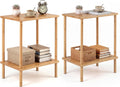 Giantex Bamboo Side Table Set of 2, 2-Tier Sofa End Bedside Table w/Storage Shelves, Rectangular Accent Coffee Tables, Narrow Nightstand for Small Spaces, Boho Night Stand for Living Room Bedroom