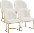 Velvet Dining Chairs Set of 4, Upholstered Dining Room Chairs with Golden Metal Legs, Modern Kitchen Side Chairs Reading Chair (Golden - Beige, Set of 4)