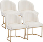 Velvet Dining Chairs Set of 4, Upholstered Dining Room Chairs with Golden Metal Legs, Modern Kitchen Side Chairs Reading Chair (Golden - Beige, Set of 4)