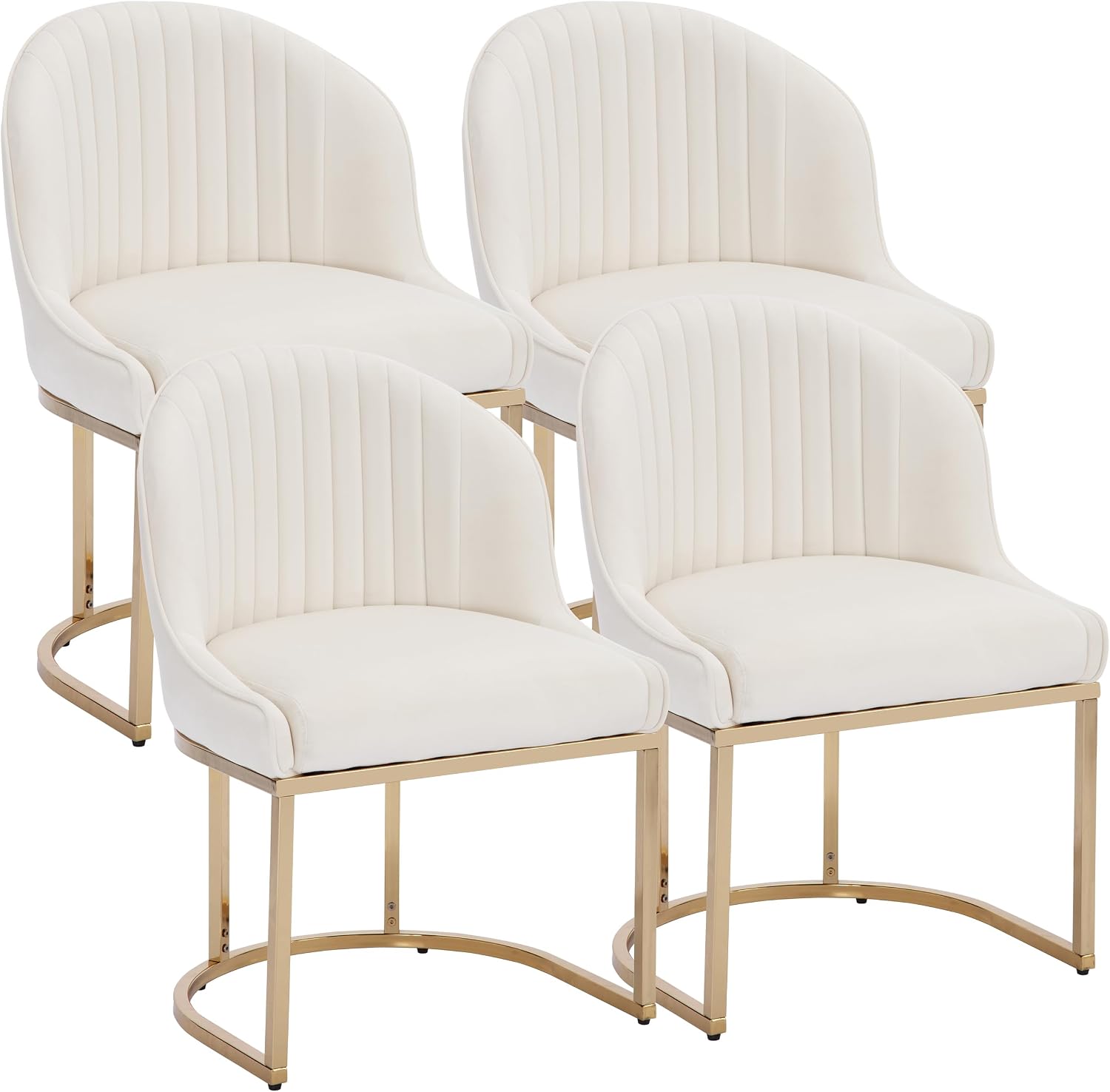 Velvet Dining Chairs Set of 4, Upholstered Dining Room Chairs with Golden Metal Legs, Modern Kitchen Side Chairs Reading Chair (Golden - Beige, Set of 4)