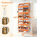 Over The Door Organizer 5 Tiers, Extra Large Behind Door Storage of 10 Compartments, 80 lbs Weight Capacity Hanging Storage Organizer with Clear Window Kids Toys,Shoes,Diapers,Room Storage,Orange