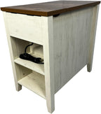 Farmhouse End Table Bedside Table with Charging Station,Night Stand with Barn Door and Drawer, Storage for Bedroom Living Room,for Small Spaces