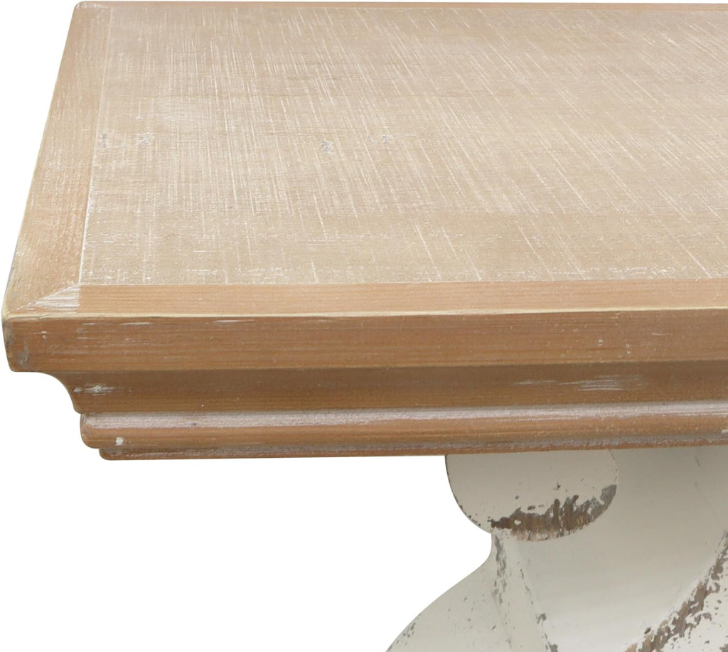 TwinLakes Farmhouse Side Table | Distressed White French Country End Table with Hand-Carved Legs & Solid Wood Top, Accent Table for Living Room