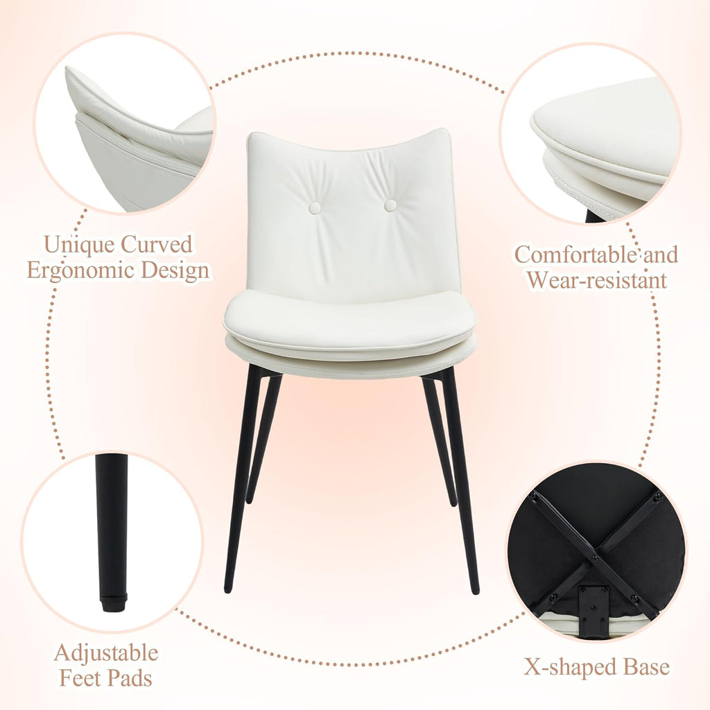 AVAWING Dining Chairs Set of 4, Faux Leather Upholstered Kitchen Chairs with Button Tufted Back and Adjustable Footpads, Armless Accent Chairs for Dining Room and Living Room, White