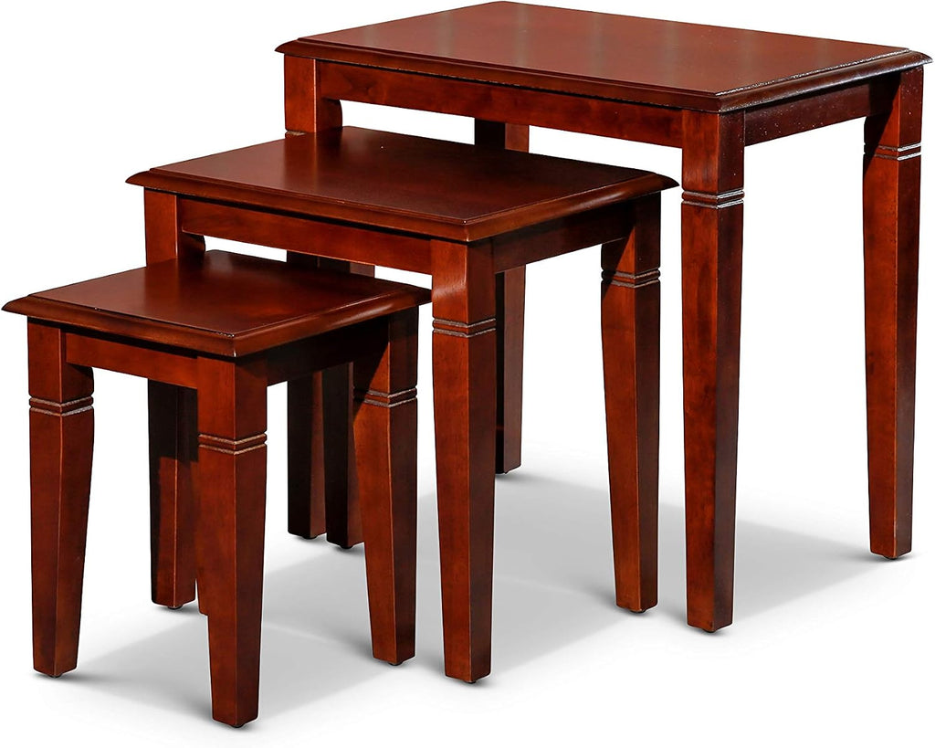 DTY Indoor Living 3-Piece Nesting Tables - Wooden Table Set of 3 for Living Room - Stackable Tables with Sleek Cherry Finish for Stylish and Space-Saving Home Furniture