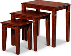 DTY Indoor Living 3-Piece Nesting Tables - Wooden Table Set of 3 for Living Room - Stackable Tables with Sleek Cherry Finish for Stylish and Space-Saving Home Furniture
