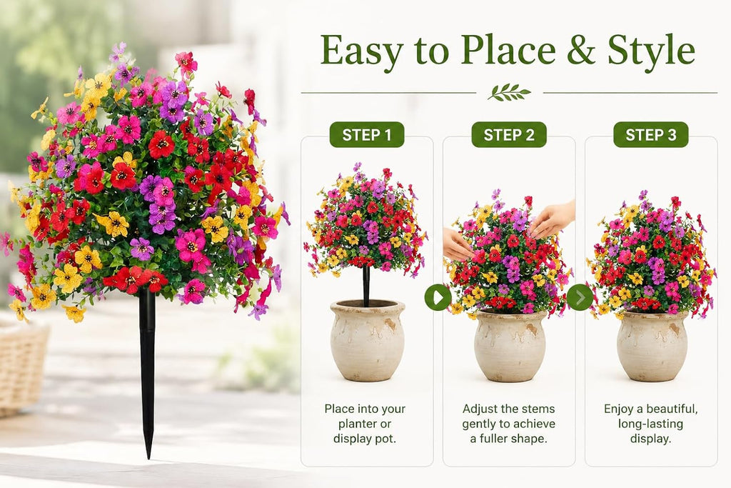 LWW Artificial Outdoor Plants, UV Resistant Faux Flower Topiary Balls with Ground Stakes, 22 Inch Realistic Fake Greenery Bushes, Waterproof Fade Resistant, Porch Garden Yard Patio Decor(4 Pack)