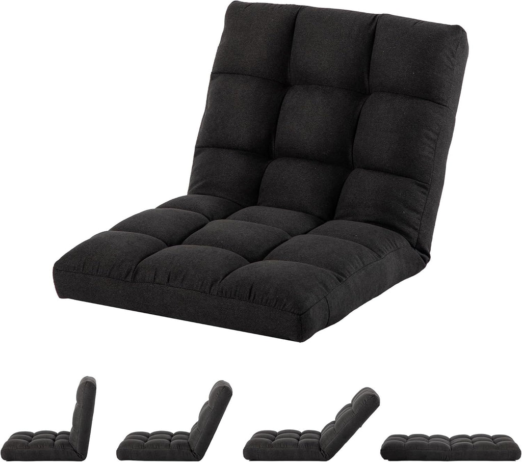 Floor Chair with Back Support Folding Chair with 6 Adjustable Position, Padded Sleeper Bed, Floor Gaming Chair, Meditation Chair, Gaming Floor Chairs for Adults (Country Rustic, Black)