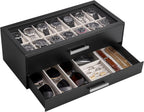 ProCase 14-Slot Watch Box, 2-Tier Pull-Out Drawers Display Case for Men with Clear Top Lid, Watches Jewelry Sunglass Storage Holder Organizer for Husband Dad, Gift Choice for Father's Day -Black
