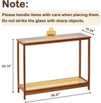 Bamboo Narrow Console Table, 39.4"(L) Wood Small Entryway Table with Rattan and Glass, Accent Slim Hallway Tables, Thin Sofa Side Tables for Hallway, Living Room, Bedroom, Foyer, Walnut
