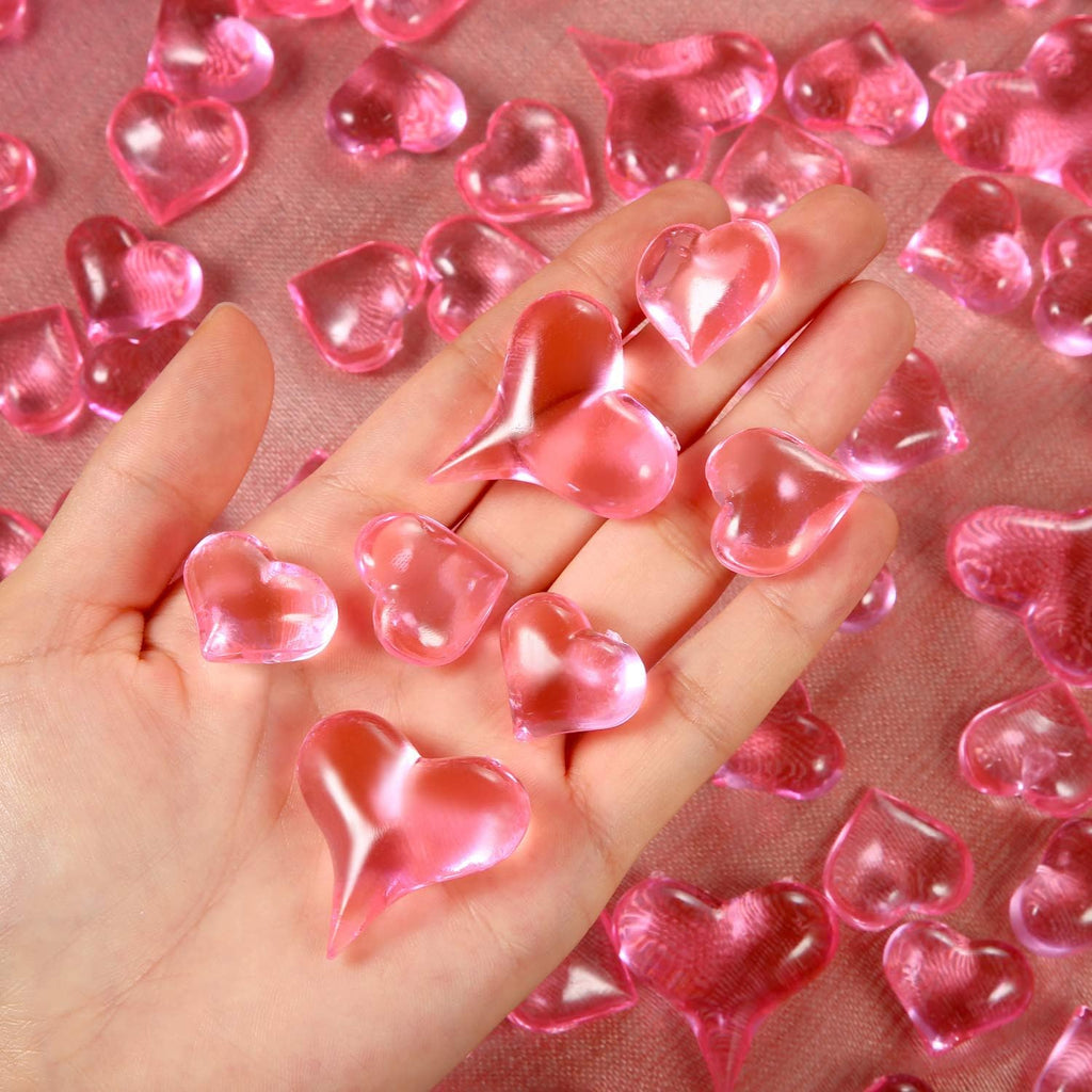 Bememo 168 Pieces Valentine's Day 3D Acrylic Heart Gems Crystal for Table Scatter Decorations Heart Shaped Vase Filler for DIY Crafts Rhinestones Valentine's Wedding Supplies (Pink)