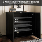 Rophefx Fluted Sideboard Cabinet, 63" Buffet Cabinet with Storage, Credenza Storage Cabinets with Adjustable Shelf, Wood Entryway Cabinets with Pop-up Doors for Living Room, Entryway, Black Grey