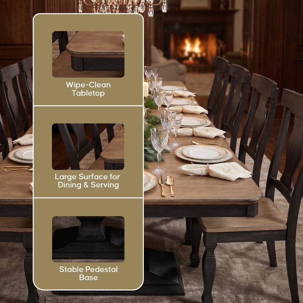 Kings Brand Furniture Alleyton 11-Piece Dining Table Set for 10, Extendable Kitchen & Dining Room Set with 2 Butterfly Leaves & 10 Chairs, Charcoal & Oak Finish