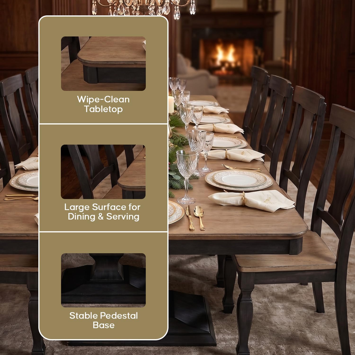 Kings Brand Furniture Alleyton 11-Piece Dining Table Set for 10, Extendable Kitchen & Dining Room Set with 2 Butterfly Leaves & 10 Chairs, Charcoal & Oak Finish