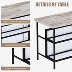 Lamerge 3 Piece Bar Table and Chairs Set, Industrial Bar Table Set with Storage Shelves,Marble Counter Height Island with 2 Bar Stools,Modern Pub Island for Kitchen,Grey