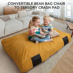 Bean Bag Chair and Sensory Crash Pad for Kids, Convertible Beanbag Folds from Lazy Chair to Floor Sensory Crash Pad, Children Lazy Sofa Chairs with Memory Foam Filling, Machine Washable, Yellow