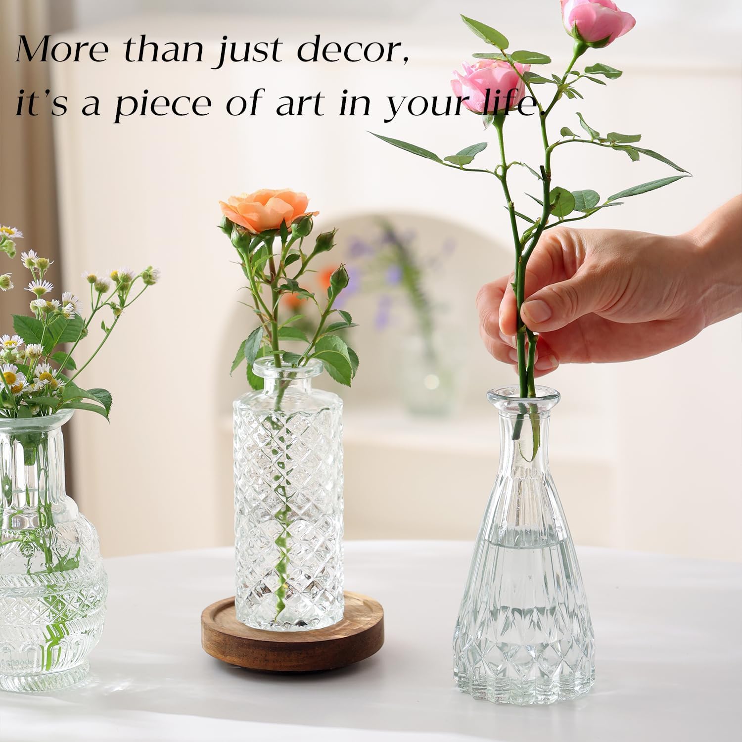 Glass Bud Vase Set of 20 - Small Vases for Flowers in Bulk - Assorted Vintage Crystal Vases for Flowers, Table Centerpieces (Clear, 20 Pcs)