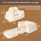 BanaSuper Wide Kids Sofa, Convertible Foam Couch for Children 3-8, Cream | Fold-Out Children Chair, Extra Wide Base for Stability, Sherpa Kids Reading Chair, Comfy Sofa Chair for Children Age 3+