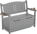 YEFU Outdoor Storage Bench for Patio: Heavy Duty Garden Bench with 96° High Backrest & Oversized Seating - Weatherproof HIPS Patio Benches with Storage for Porch Backyard Park Room, Grey