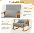 POWERSTONE Nursery Rocking Chair Upholstered Glider Rocker with PP Pillow & Rubber Wood Frame Modern Single Rocking Armchair for Bedroom, Living Room, Balcony, Offices, Nursery Grey