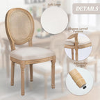 French Country Dining Chairs Set of 4,Farmhouse Upholstered Dining Room Chairs with Round Back and Solid Leg,Rattan Kitchen Chairs for Kitchen/Bedroom/Dining Room,Beige