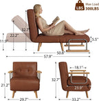 SUIYIMU Folding Chair Bed, 3-in-1 Convertible Sleeper Chair Bed (Natural Wood-Faux Leather)