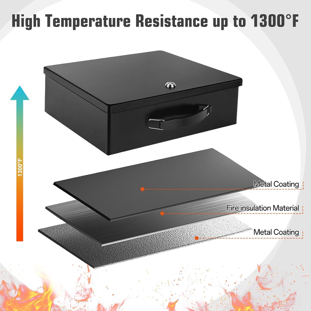 Fireproof Document Box, Fire Resistant Safe Box with Key Lock for Home, Portable Fireproof Lock Box for Personal Items, Passport, Cash, Tablet, X Large 13.2" x 11" x 4.13"